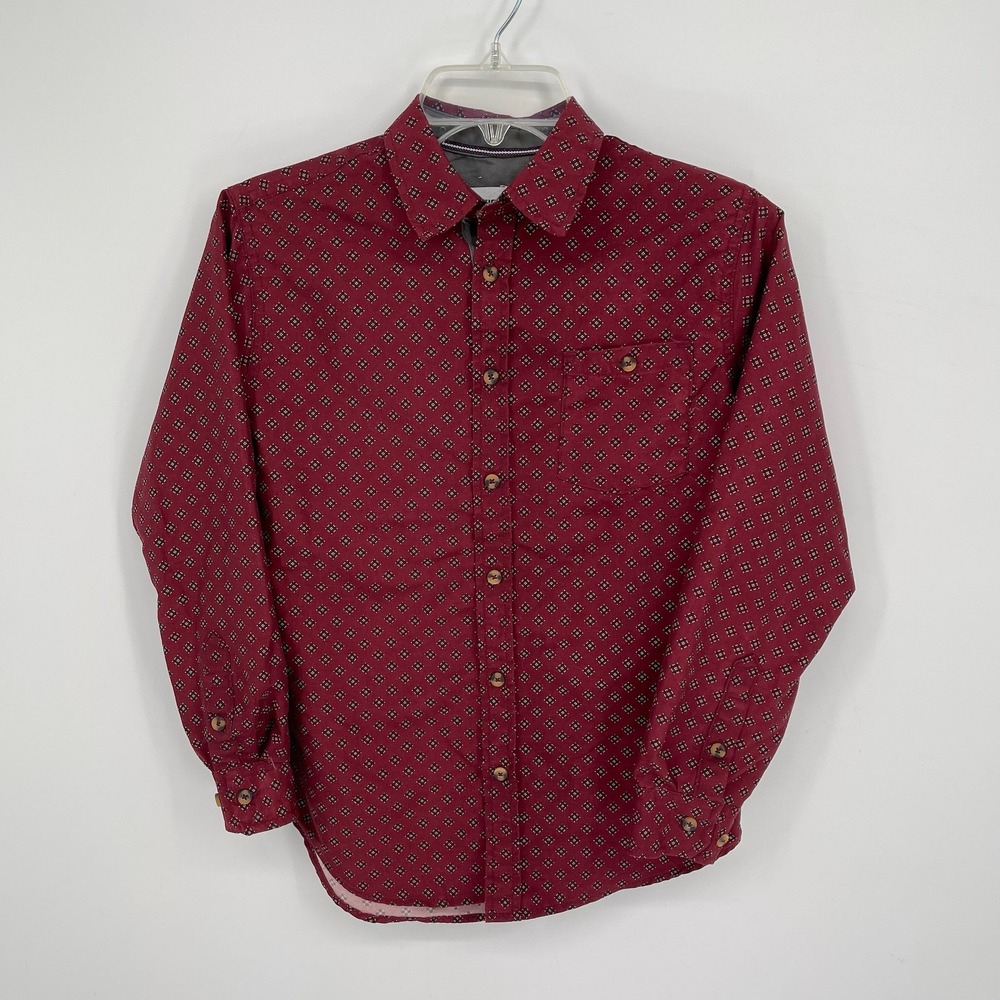 Distortion‎ Boy's Burgundy Geometric Long Sleeve Button Down Shirt Size 10-12